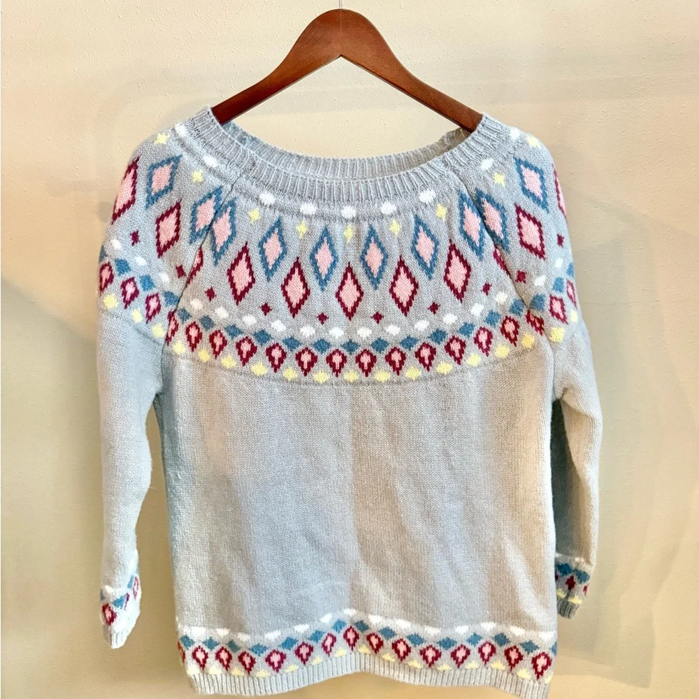 Fair Isle Nordic Sweater Women’s Small Gray Multicolor Geometric Crewneck
